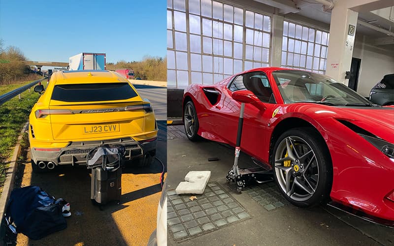 Luxury supercar receiving Fast Tyre fitting service in London